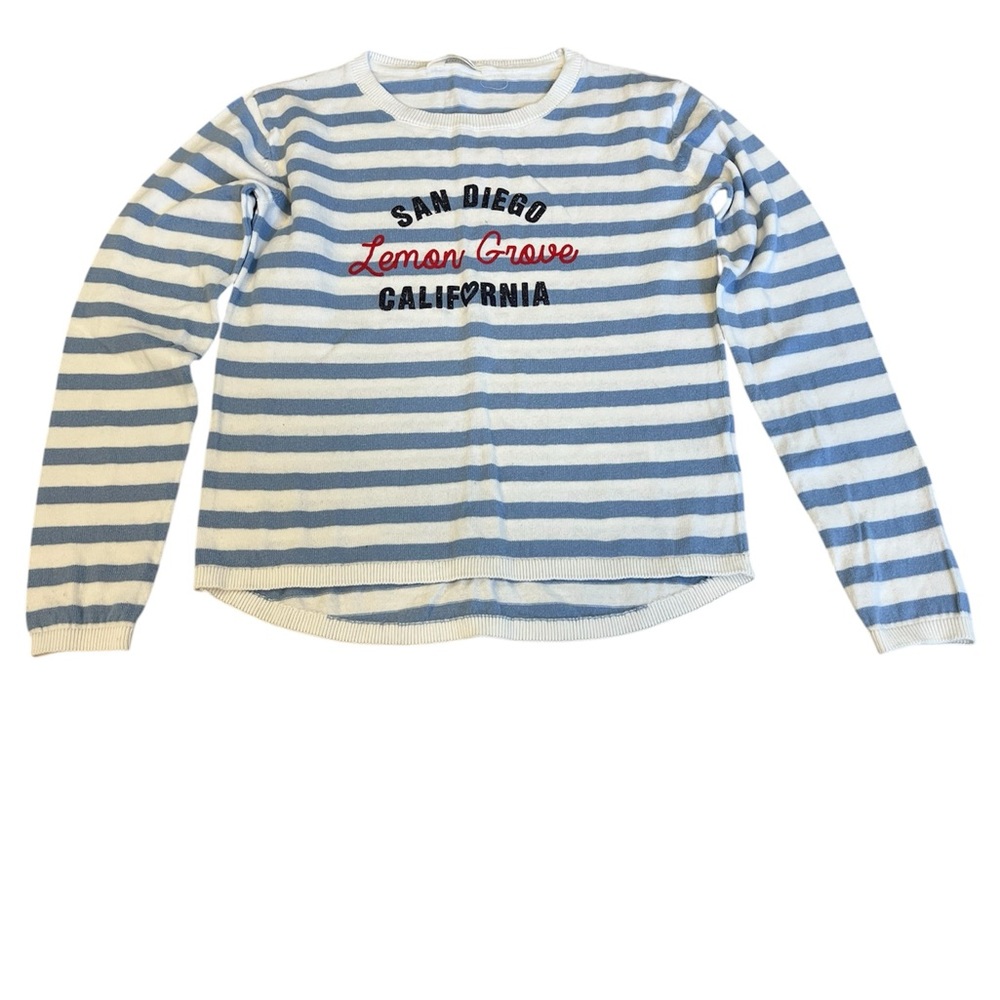 H&M Blue and White Striped Fine Knitted Sweater, Size 10/12